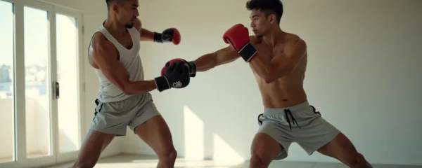 Personne exécutant un mouvement de boxe dans le vide avec concentration et puissance corporelle